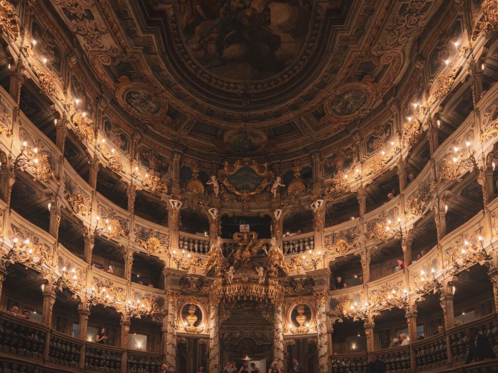 Magnificent opera house interior in Bayreuth, showcasing Baroque architecture.